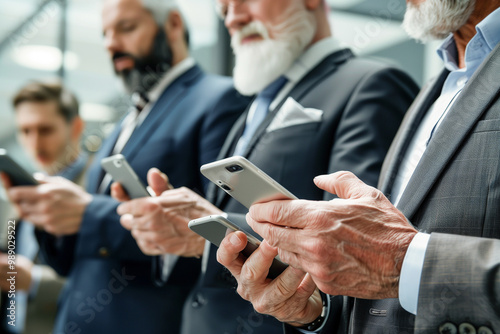 Senior Businessmen Using Smartphones in Modern Office