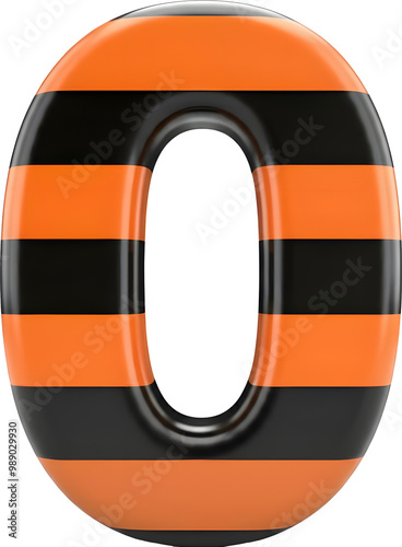 Glossy 3D Number 0 with Orange and Black Stripes