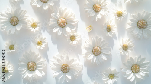  Sunlit Daisies Arranged Symmetrically on White Background