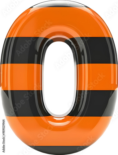 Glossy 3D Number 0 with Orange and Black Stripes