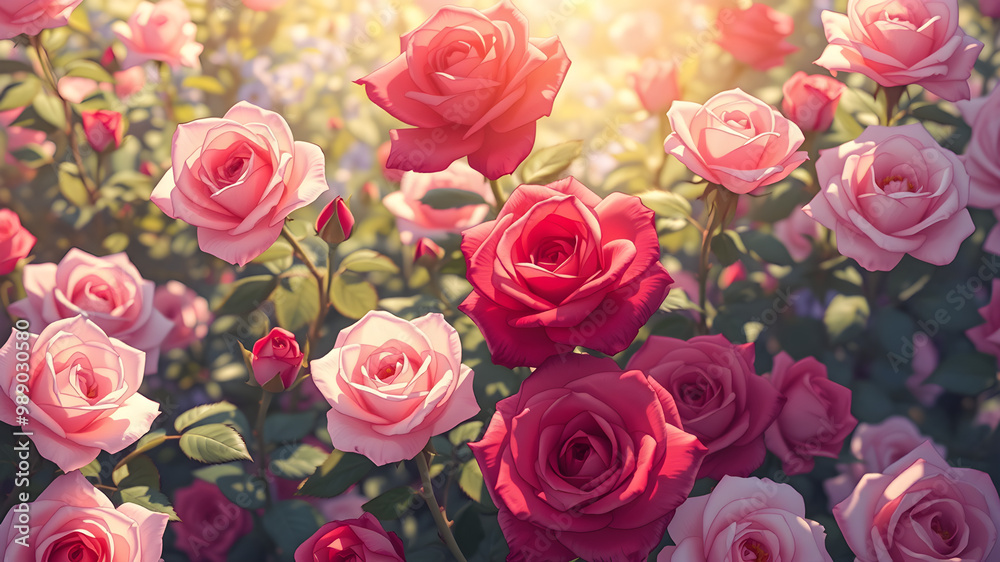 Rose Garden with Sunlight in Impressionist Style Featuring Delicate Roses in Various Colors Evoking Beauty and Tranquility Rose Garden with Sunlight in Impressionist Style Featuring Delicate Roses in Various Colors Evoking Beauty and Tranquility