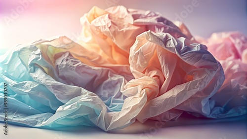 Wallpaper Mural Crumpled tissue paper lies on a smooth surface, bathed in soft, warm light, with delicate creases and folds, in a calming atmosphere of pastel hues. Torontodigital.ca