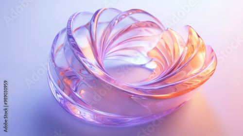 Abstract crystal with a swirl design in soft pastel colors on a smooth gradient background. Glass texture. Concept of modern art and aesthetics photo