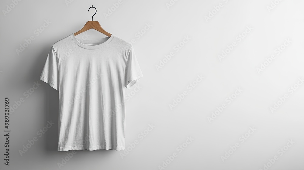 A simple grey t-shirt hanging against a light background, perfect for displaying custom designs or logos in a fashion context. A simple grey t-shirt hanging against a light background, perfect for displaying custom designs or logos in a fashion context.