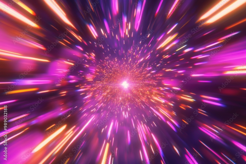 Fototapeta premium Vibrant hyperspace warp effect with bright light streaks