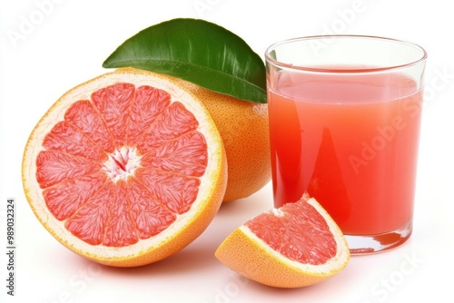 Fresh grapefruit juice ripe grapefruits on white background