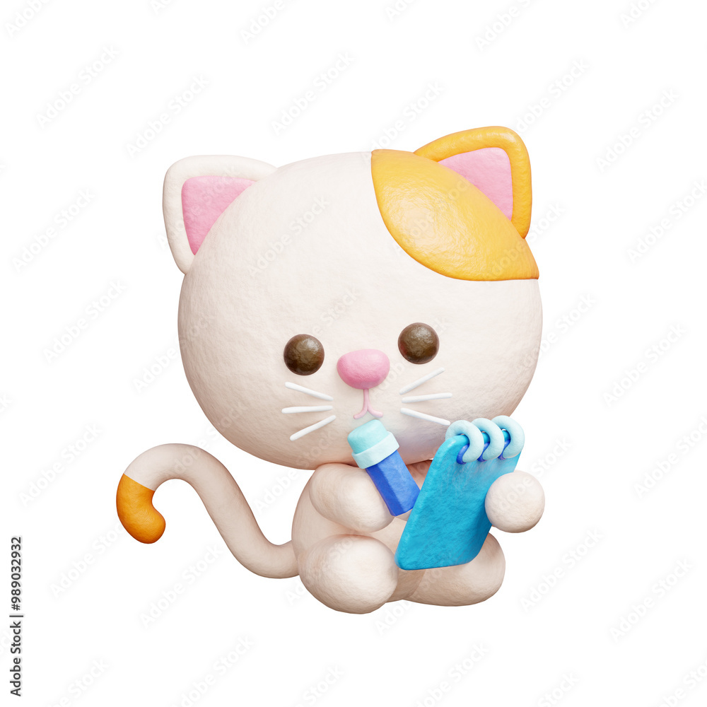 3D cute cat writing a journal, Cartoon animal character, 3D rendering. 3D cute cat writing a journal, Cartoon animal character, 3D rendering.