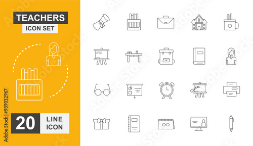 Teachers icon set. Book, board, stationery and more line icon.