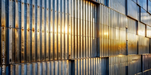 Wallpaper Mural Metal panels converge on a weathered wall, bathed in bright light, with cool silvers and grays evoking a modern, high-contrast atmosphere. Torontodigital.ca