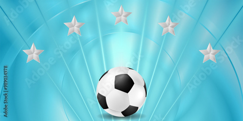Abstract blue sport football background with silver stars and soccer ball. Vector design