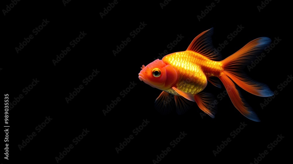 Vibrant orange goldfish swimming on black background Vibrant orange goldfish swimming on black background