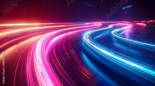 lights of moving cars with night. long exposure red, blue, green - Generated AI