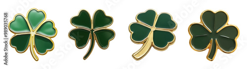 PNG Four decorative four-leaf clovers pin on a transparent background. photo