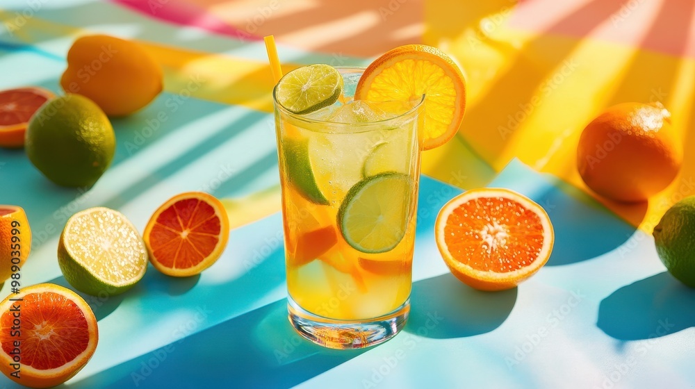 Vibrant Citrus Mocktail in Clear Glass Vibrant Citrus Mocktail in Clear Glass