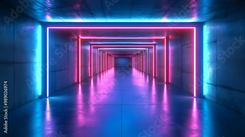 3D Neon Lights Tunnel - Futuristic Glow Background