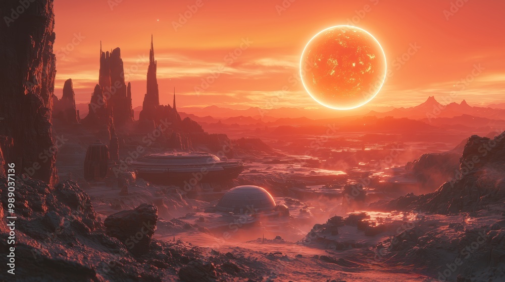 Fototapeta premium Awe-Inspiring Alien Landscape at Sunrise