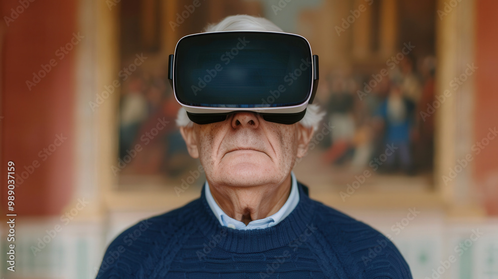 Virtual Journey Through Time, An elderly man immerses himself in virtual reality to explore significant historical events, enhancing his understanding and connection to history. Virtual Journey Through Time, An elderly man immerses himself in virtual reality to explore significant historical events, enhancing his understanding and connection to history.