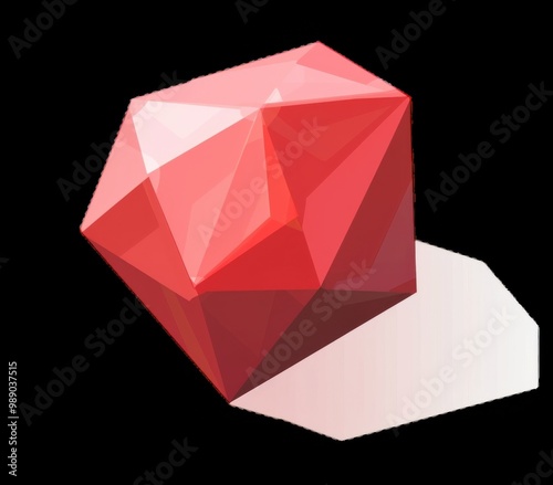 Faceted red gemstone on a black background