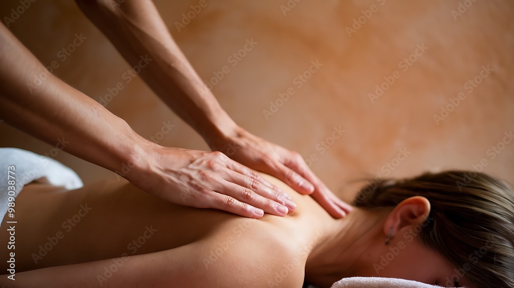 Obraz premium A woman receives a relaxing back massage from a massage therapist.
