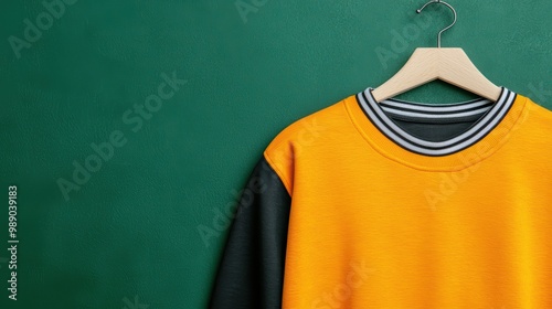 Vibrant Yellow Sweatshirt Against Green Background photo