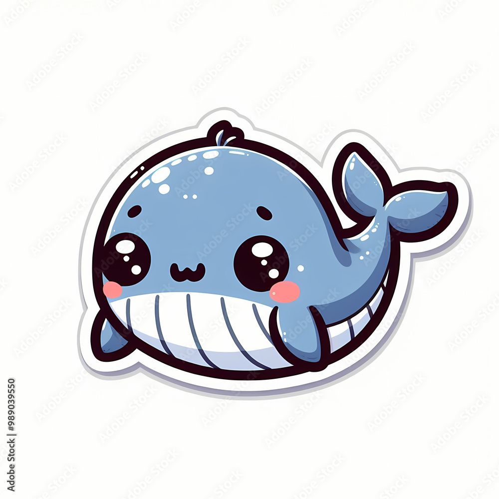 Hand-drawn kawaii chibi whale, cute sticker design with clean and smooth lines Hand-drawn kawaii chibi whale, cute sticker design with clean and smooth lines