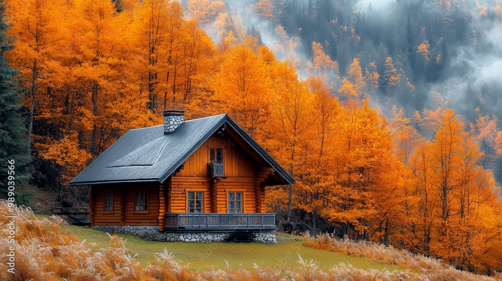 Cozy Cabin in Vibrant Autumn Mountains Cozy Cabin in Vibrant Autumn Mountains