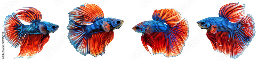 Fototapeta premium Colorful betta fish swimming elegantly beautiful vibrant aquatic life transparent background