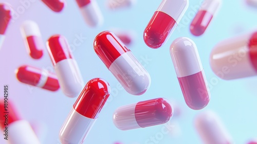 Colorful Assortment of Red and White Medication Capsules and Pills