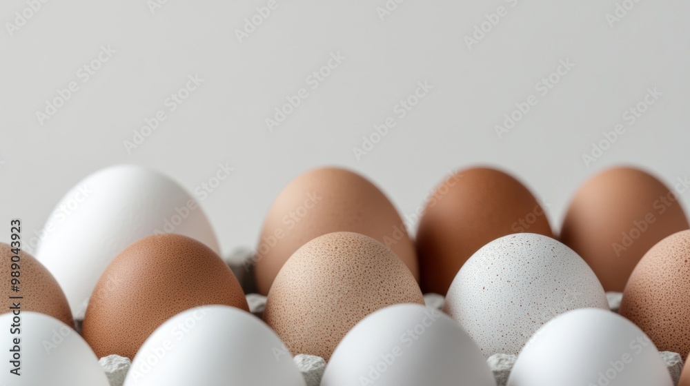 Assorted chicken eggs on neutral background Assorted chicken eggs on neutral background