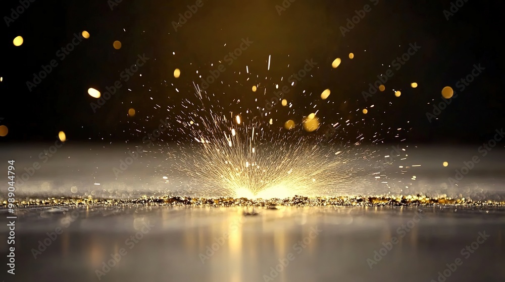 Sparkling Gold Dust Explosion on Dark Background Sparkling Gold Dust Explosion on Dark Background