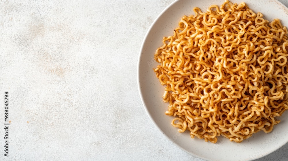 Top view of cooked instant noodles in white plate Top view of cooked instant noodles in white plate