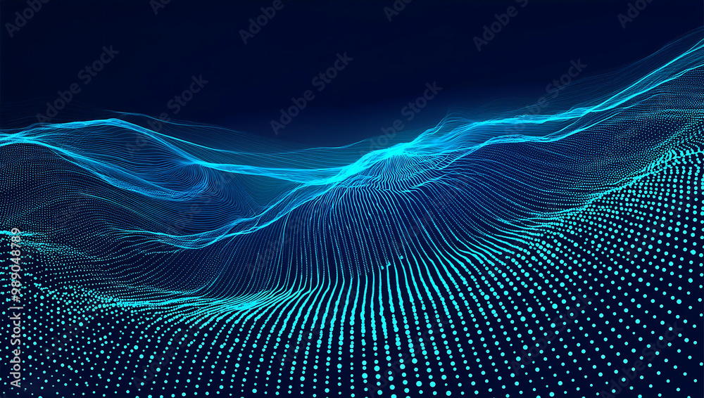 Abstract Wave of Moving Dots and Lines Flow of Particles in Cyber Technology Illustration Abstract Wave of Moving Dots and Lines Flow of Particles in Cyber Technology Illustration