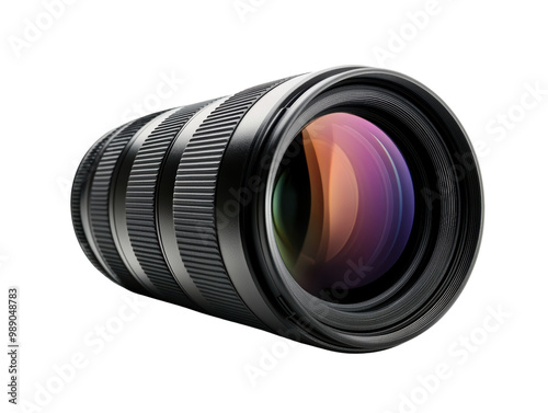 Camera lens with colorful glass, perfect for photography enthusiasts. transparent background.