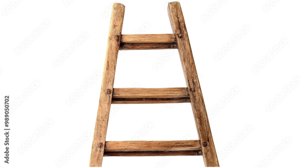 Wooden ladder with a rustic design, isolated on a white background. transparent background. Wooden ladder with a rustic design, isolated on a white background. transparent background.