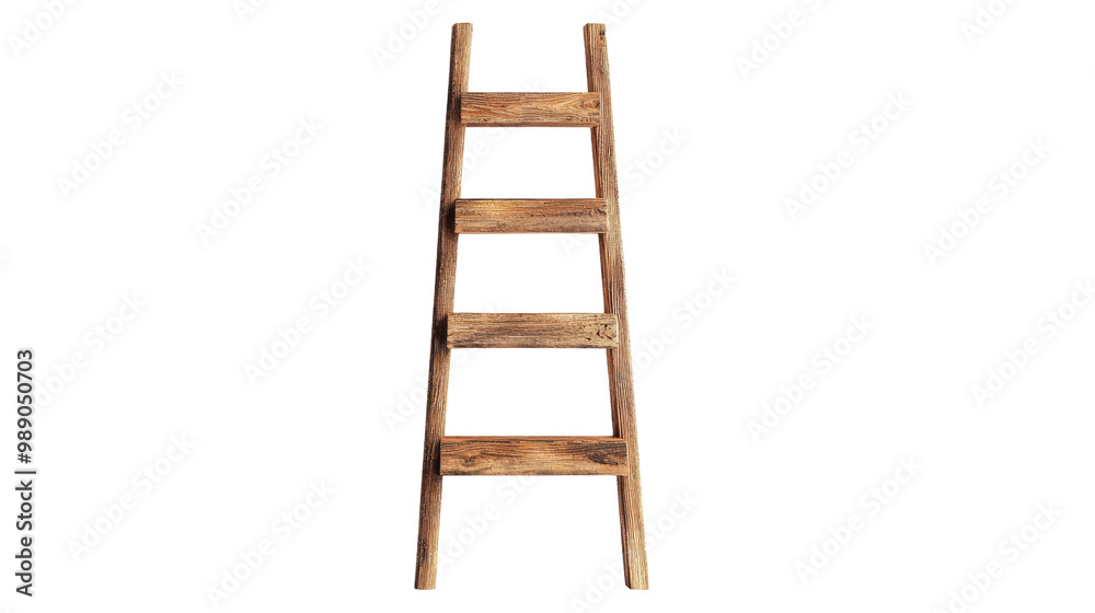 Wooden ladder with four rungs, standing upright on a white isolated background transparent background. Wooden ladder with four rungs, standing upright on a white isolated background transparent background.