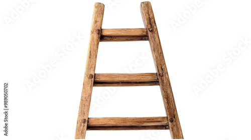 Wooden ladder with a rustic design, isolated on a white background. transparent background.