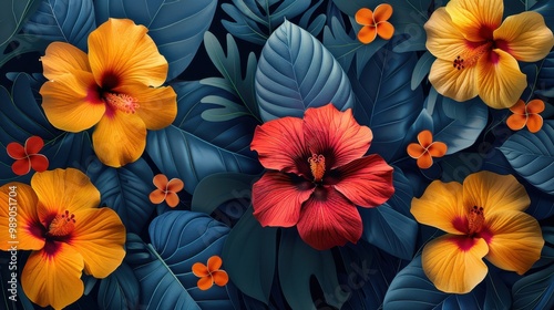 Wallpaper Mural Design Pop Color illustrations of Gardenia in various activities ,with bold lines and simple design, placed on a white background  Torontodigital.ca