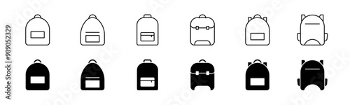 Backpack icon set. Line and glyph school bag icon. Backpack vector