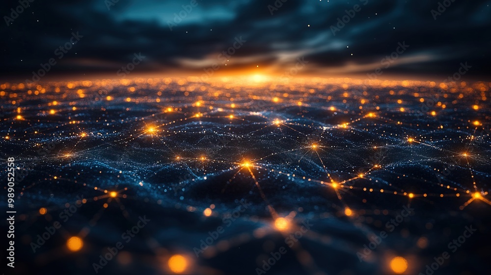 Obraz premium An abstract digital network with glowing dots and lines, symbolizing the flow of communication in the world.