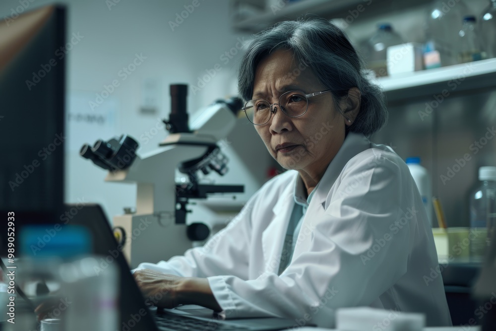 An elderly scientist, deep in thought, works in a lab beside a microscope, highlighting dedication and intellectual curiosity. An elderly scientist, deep in thought, works in a lab beside a microscope, highlighting dedication and intellectual curiosity.