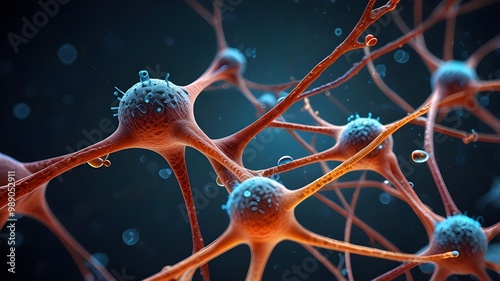 Exploring the Intricate World of Neurons_ Stunning 3D Microbiology Render of Nerve Cells Background with Ample Copy Space