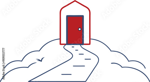 Enchanted Snow-Covered Path with Door Vector Illustration
