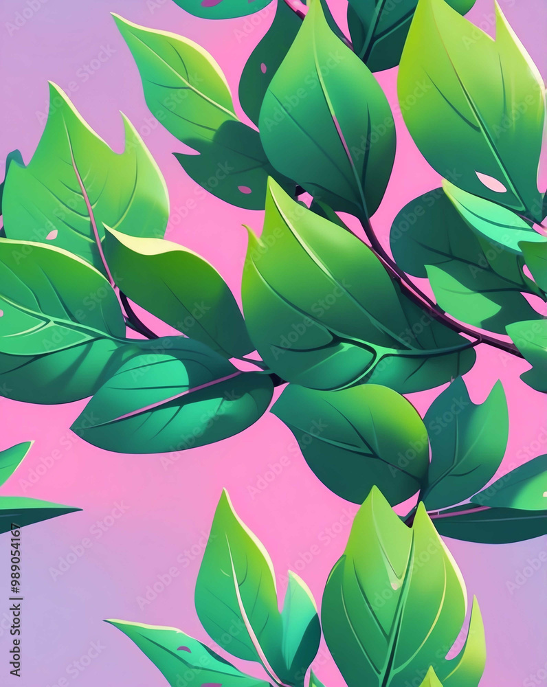 Green leaves with pastel pink hints seamless pattern wallpaper design Green leaves with pastel pink hints seamless pattern wallpaper design