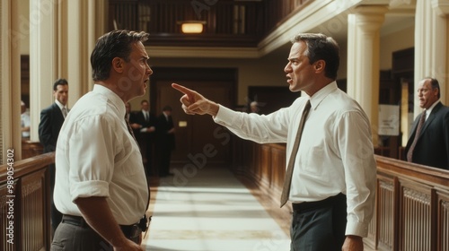 Intense Argument Between Lawyers in Courthouse Hallway During Trial Recess photo