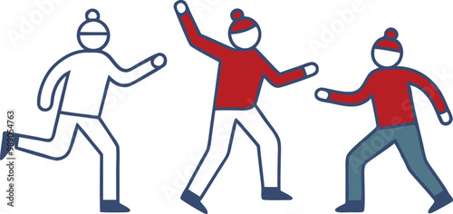 Winter Fun Snowball Fight with Friends Vector Art
