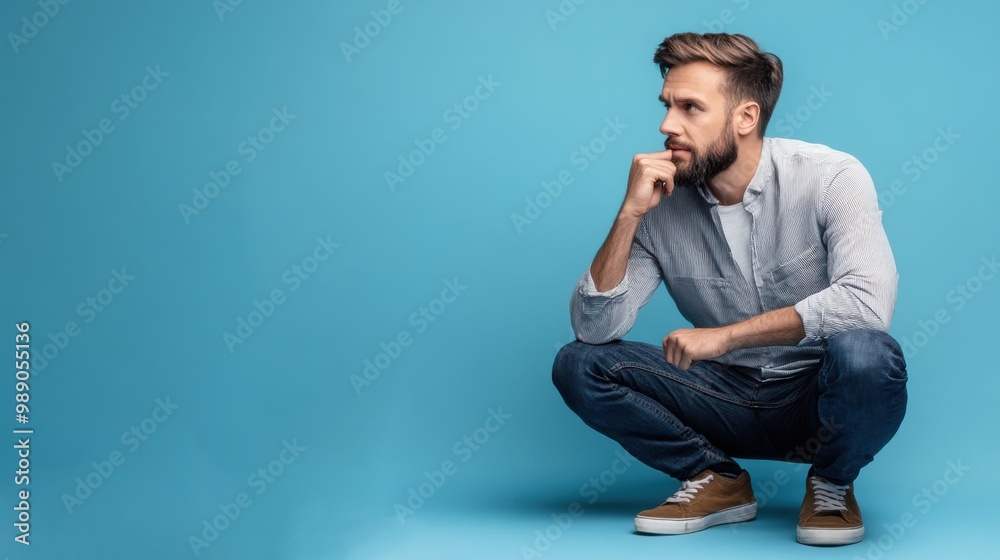 Thoughtful Man with Smart Leadership in Blue Space Thoughtful Man with Smart Leadership in Blue Space
