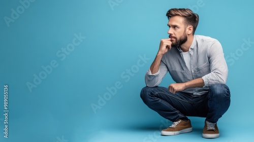 Thoughtful Man with Smart Leadership in Blue Space