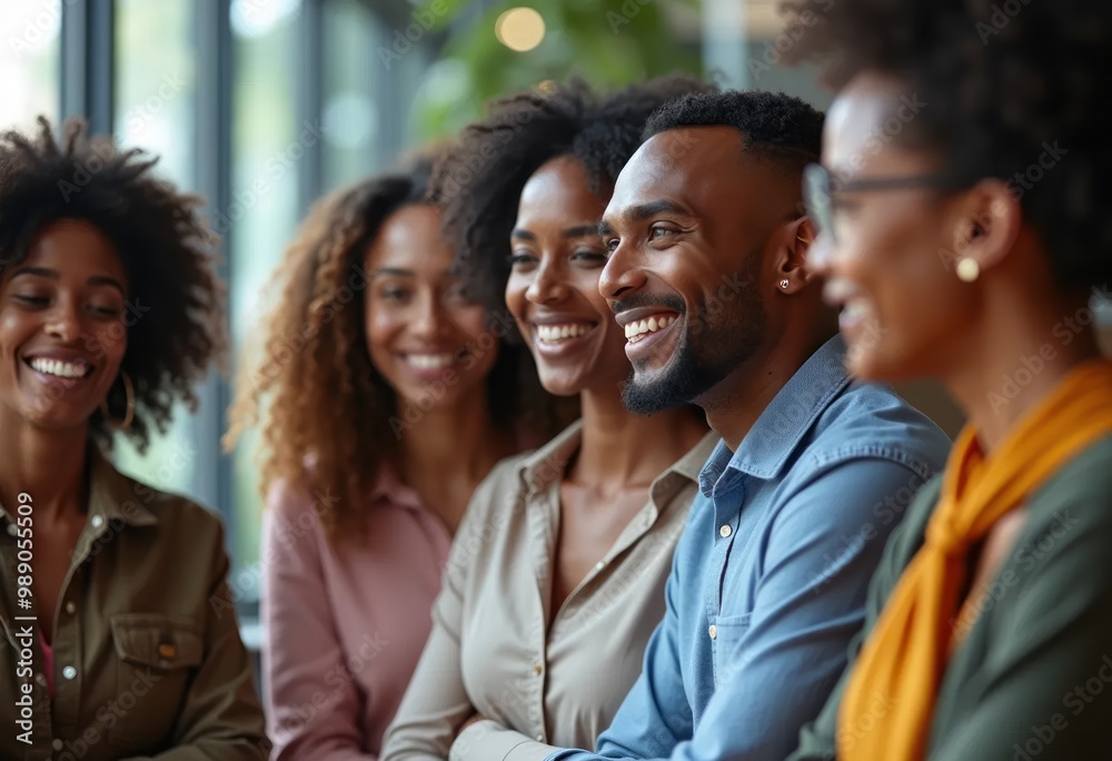 Young African American business people meeting in office smiling and forming teamwork, close up Young African American business people meeting in office smiling and forming teamwork, close up