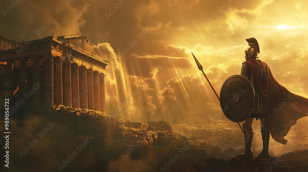 a spartan warrior stand straight and confident