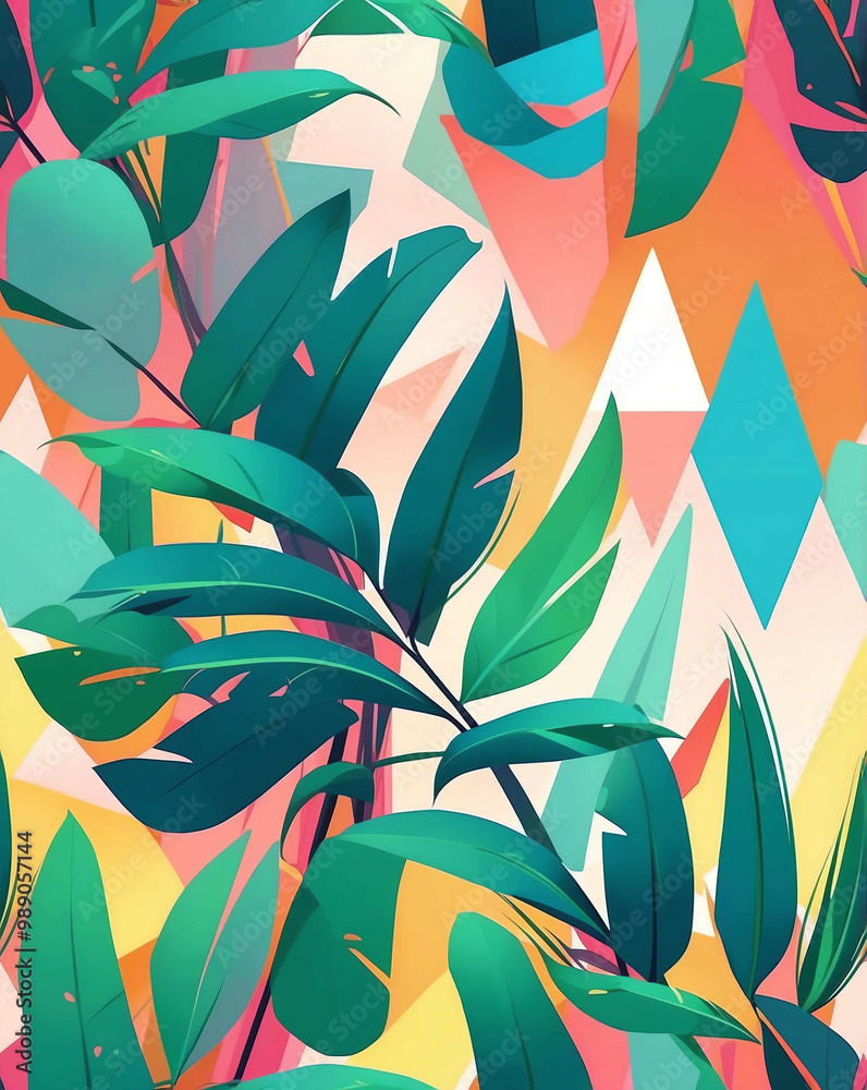 Palm fronds with subtle geometric lines seamless design wallpaper pattern Palm fronds with subtle geometric lines seamless design wallpaper pattern